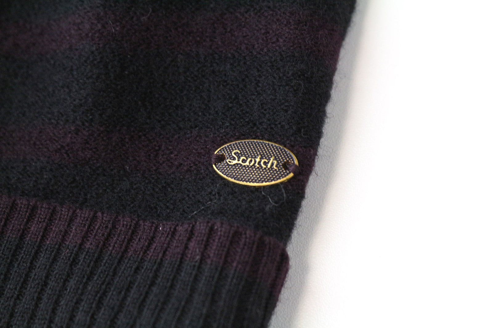 SCOTCH & SODA Ams Couture Men's Hat OS Purple Striped Wool Beanie Knit Cap