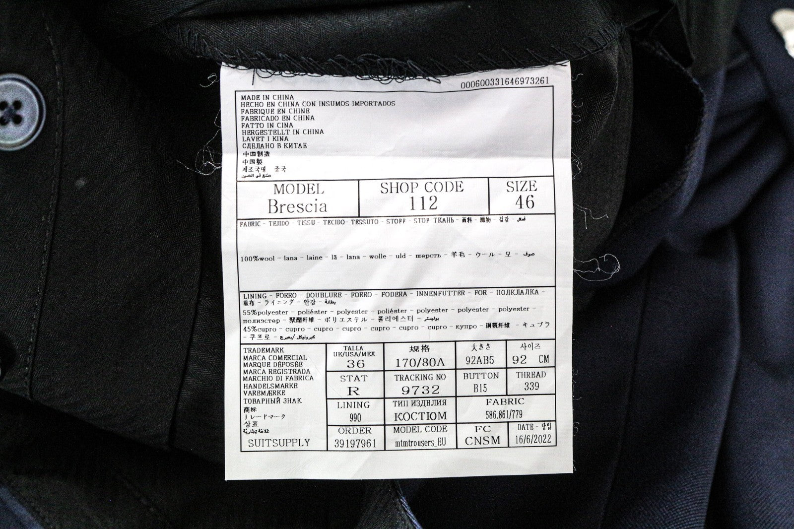 SUITSUPPLY Lazio Men's Suit UK36L Blue Wool 2 Piece Single-Breasted Tailored