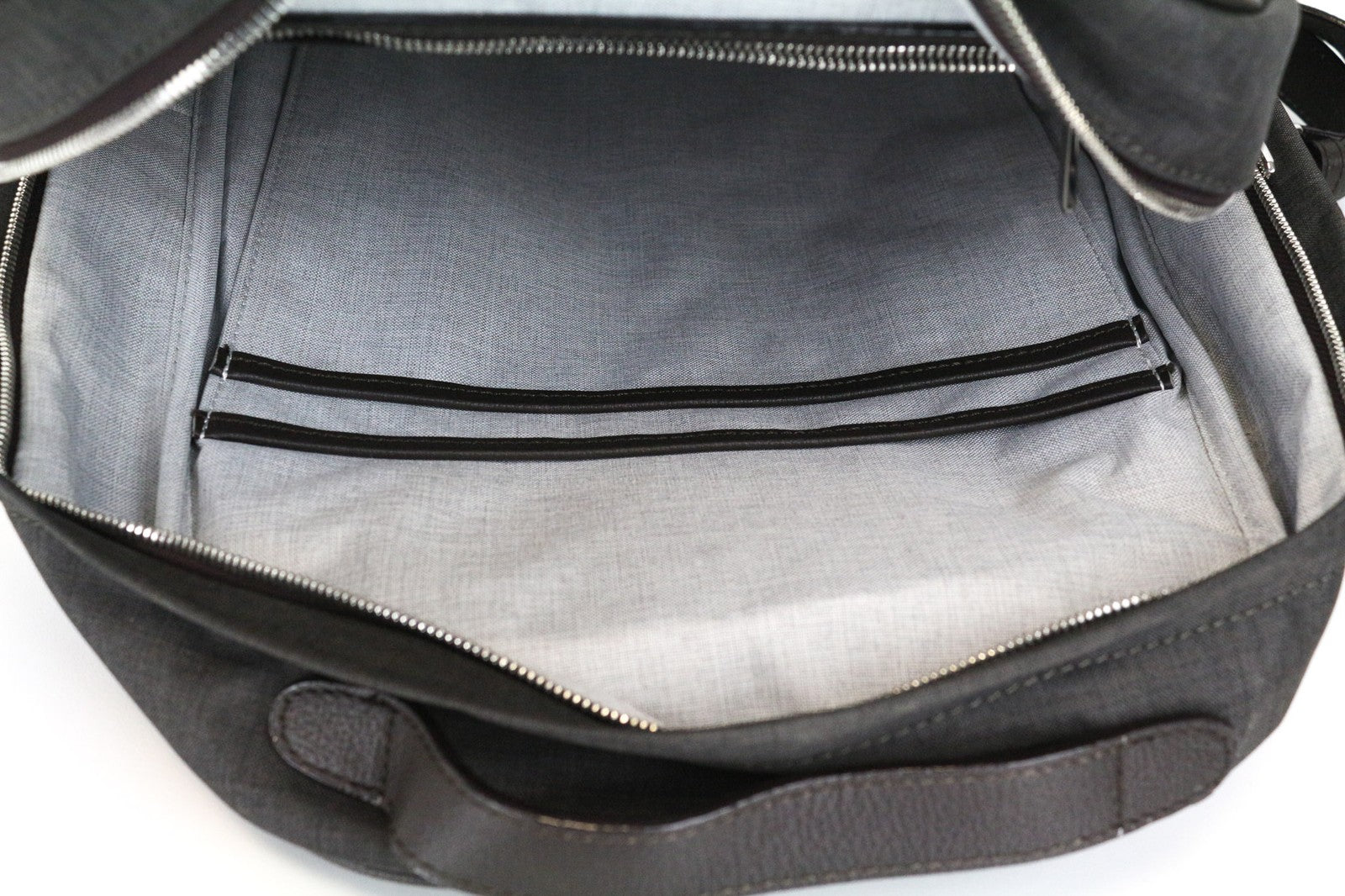 SUITSUPPLY Men's Bag OS Brown Grey Leather Casual Detailed Backpack for Work