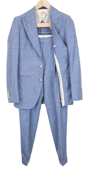 SUITSUPPLY La Spalla Men's Suit UK34R Peak Lapel Blue Wool Silk Linen 2 Piece