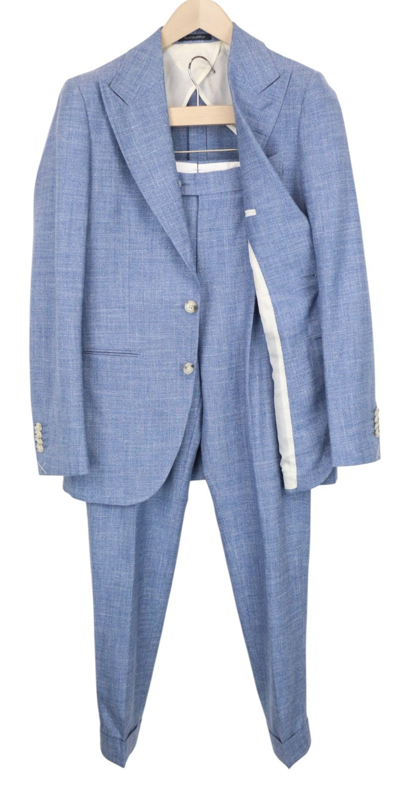 SUITSUPPLY La Spalla Men's Suit UK34R Peak Lapel Blue Wool Silk Linen 2 Piece