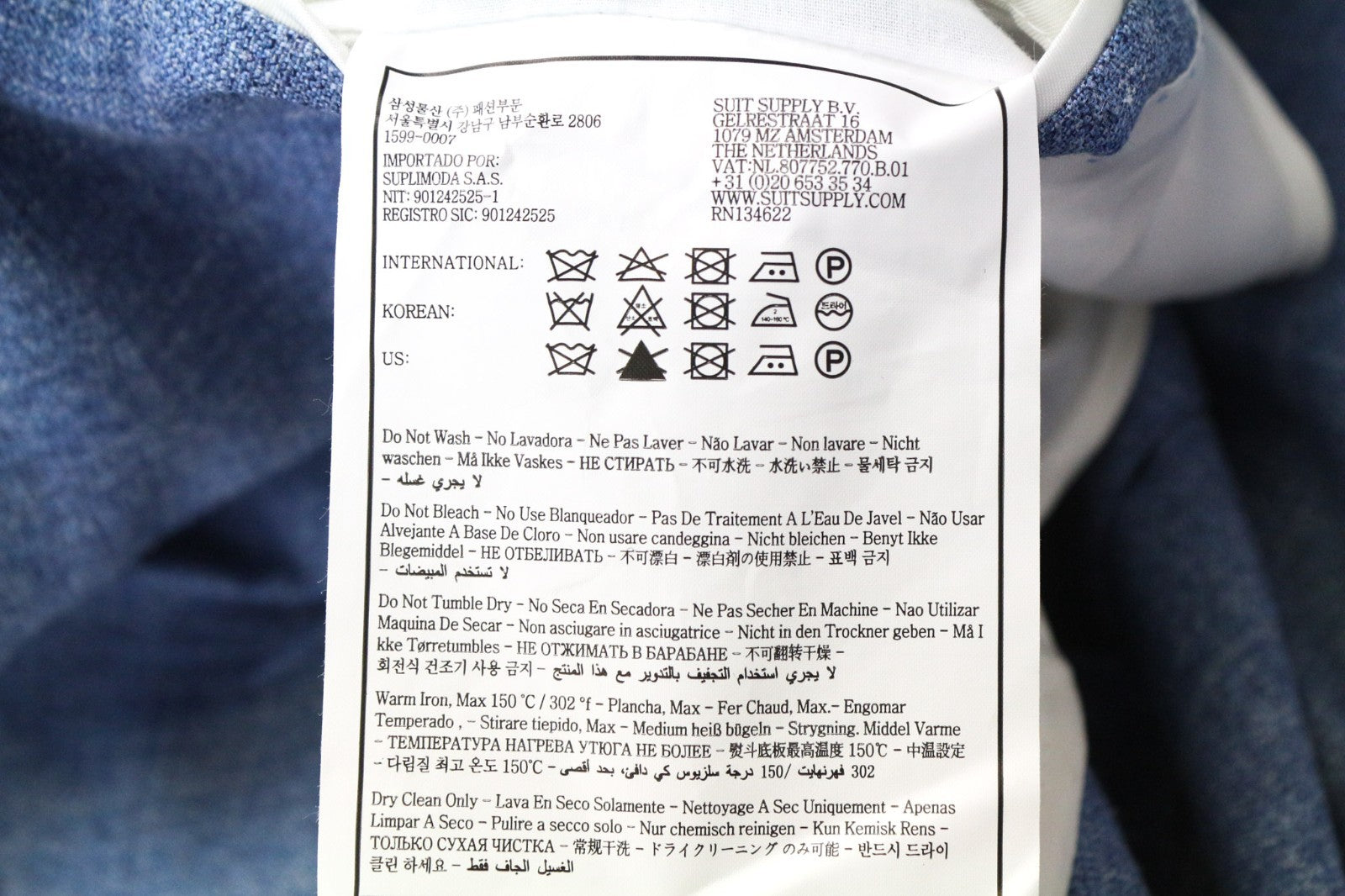 SUITSUPPLY La Spalla Men's Suit UK34R Peak Lapel Blue Wool Silk Linen 2 Piece