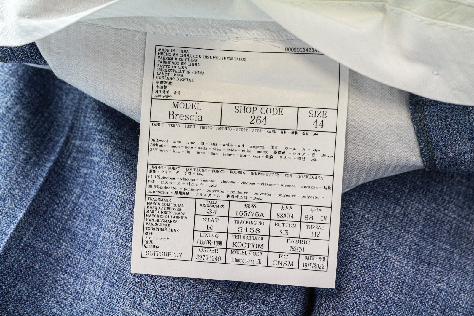 SUITSUPPLY La Spalla Men's Suit UK34R Peak Lapel Blue Wool Silk Linen 2 Piece