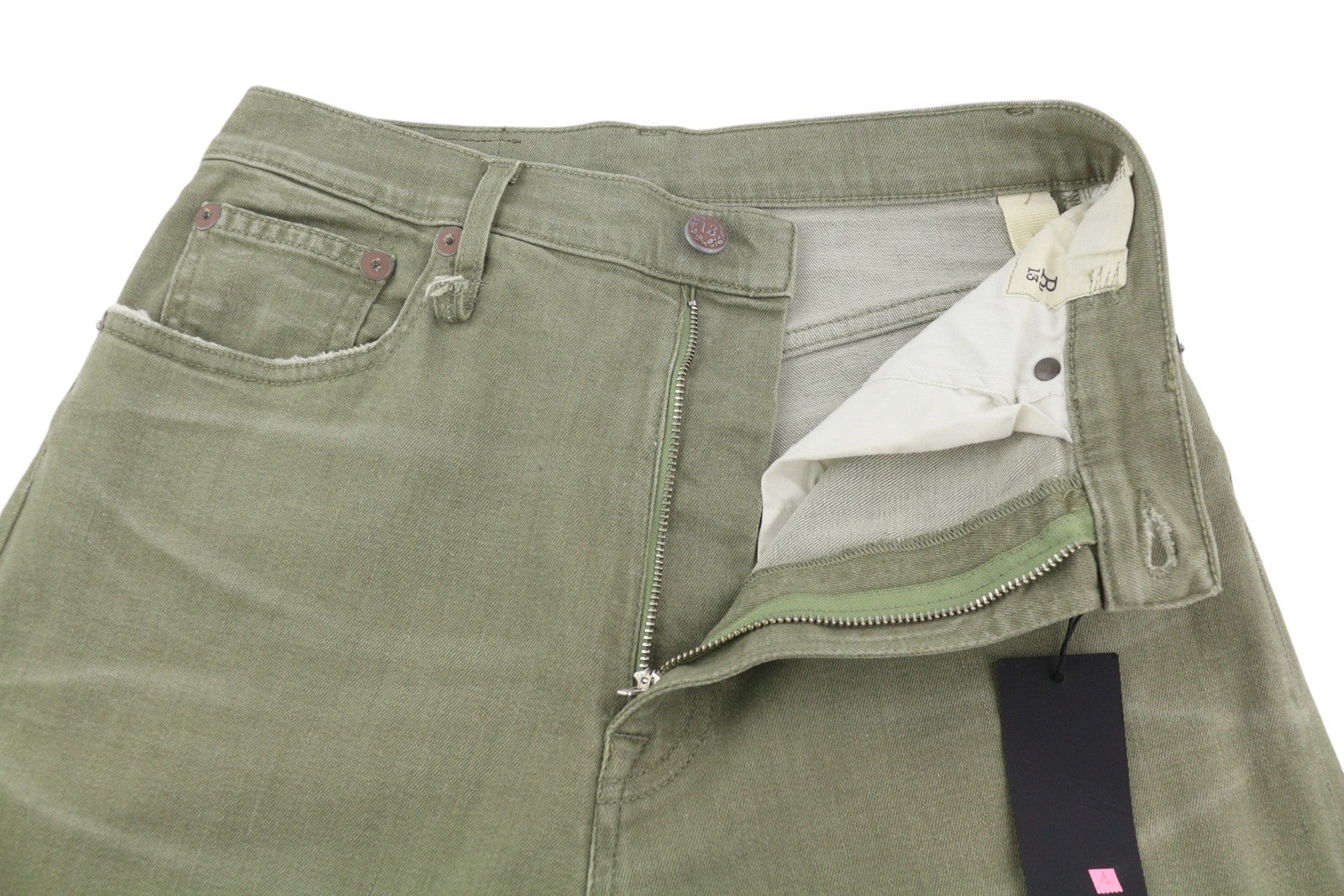 R13 Jane Women Jeans 28 Olive Green Stretch Loose Straight High Waist RRP€699