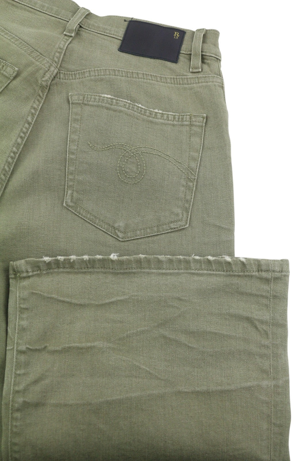 R13 Jane Women Jeans 28 Olive Green Stretch Loose Straight High Waist RRP€699