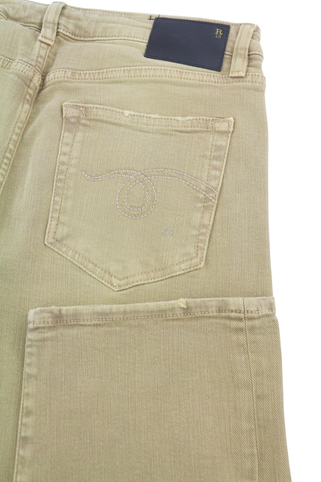 R13 Boy Straight Women Jeans 29 Khaki Stretchy Faded Ankle Length Casual RRP€699