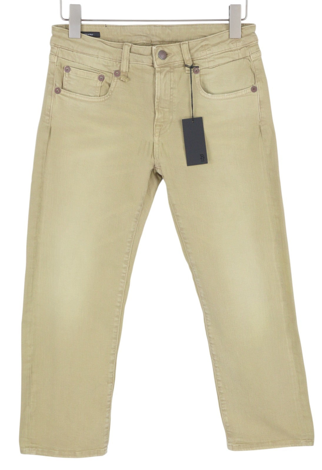 R13 Boy Straight Women Jeans 28 Khaki Stretch Washed Ankled Light Denim RRP€699