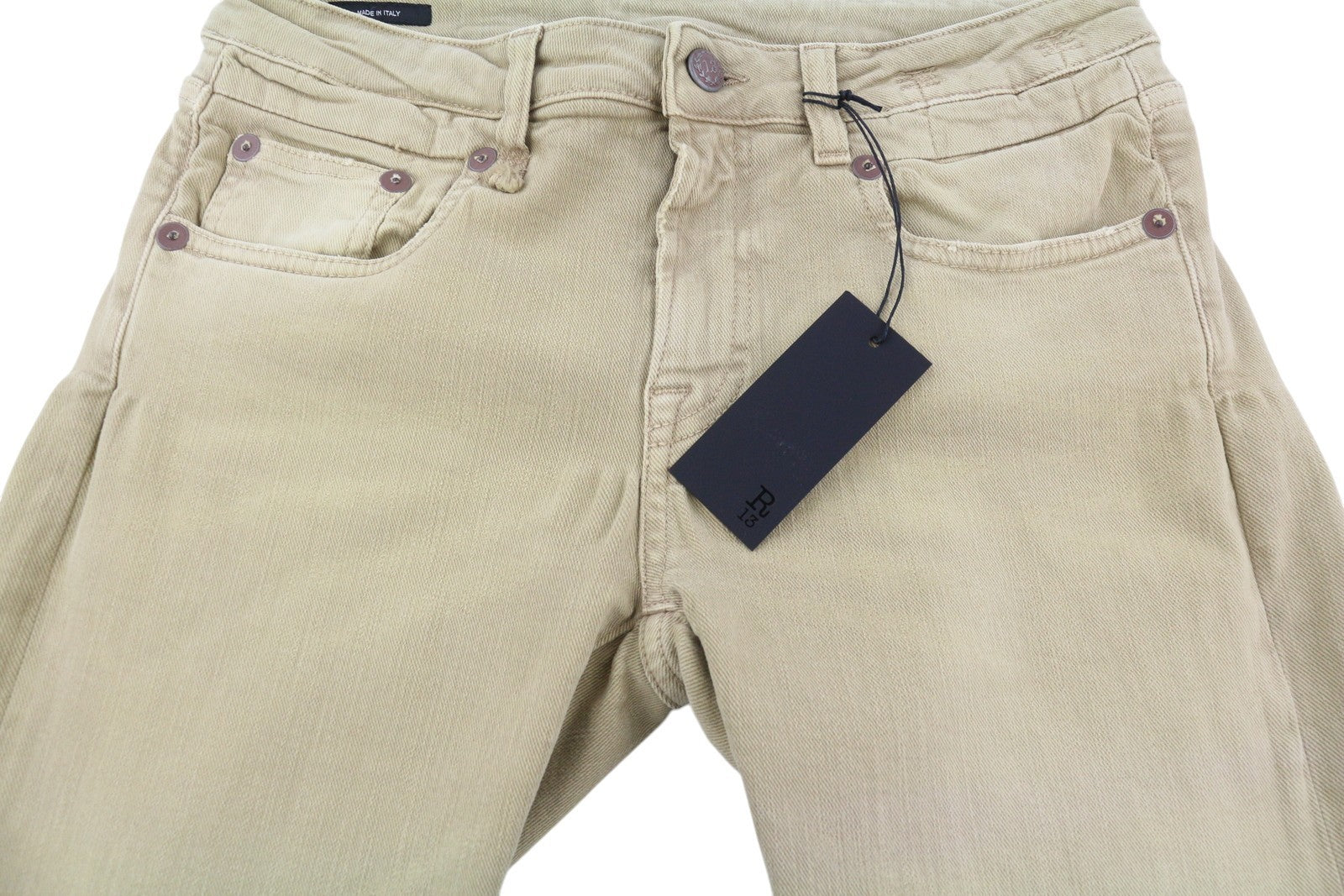 R13 Boy Straight Women Jeans 28 Khaki Stretch Faded Ankled Light Denim RRP€699