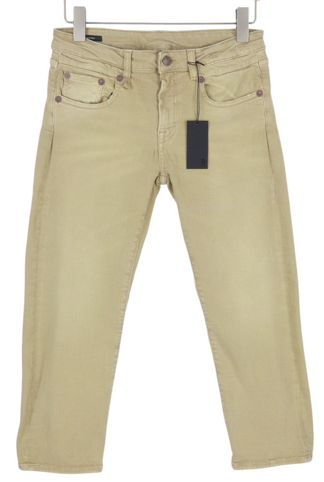 R13 Boy Straight Women Jeans 28 Khaki Stretch Faded Ankled Light Denim RRP€699