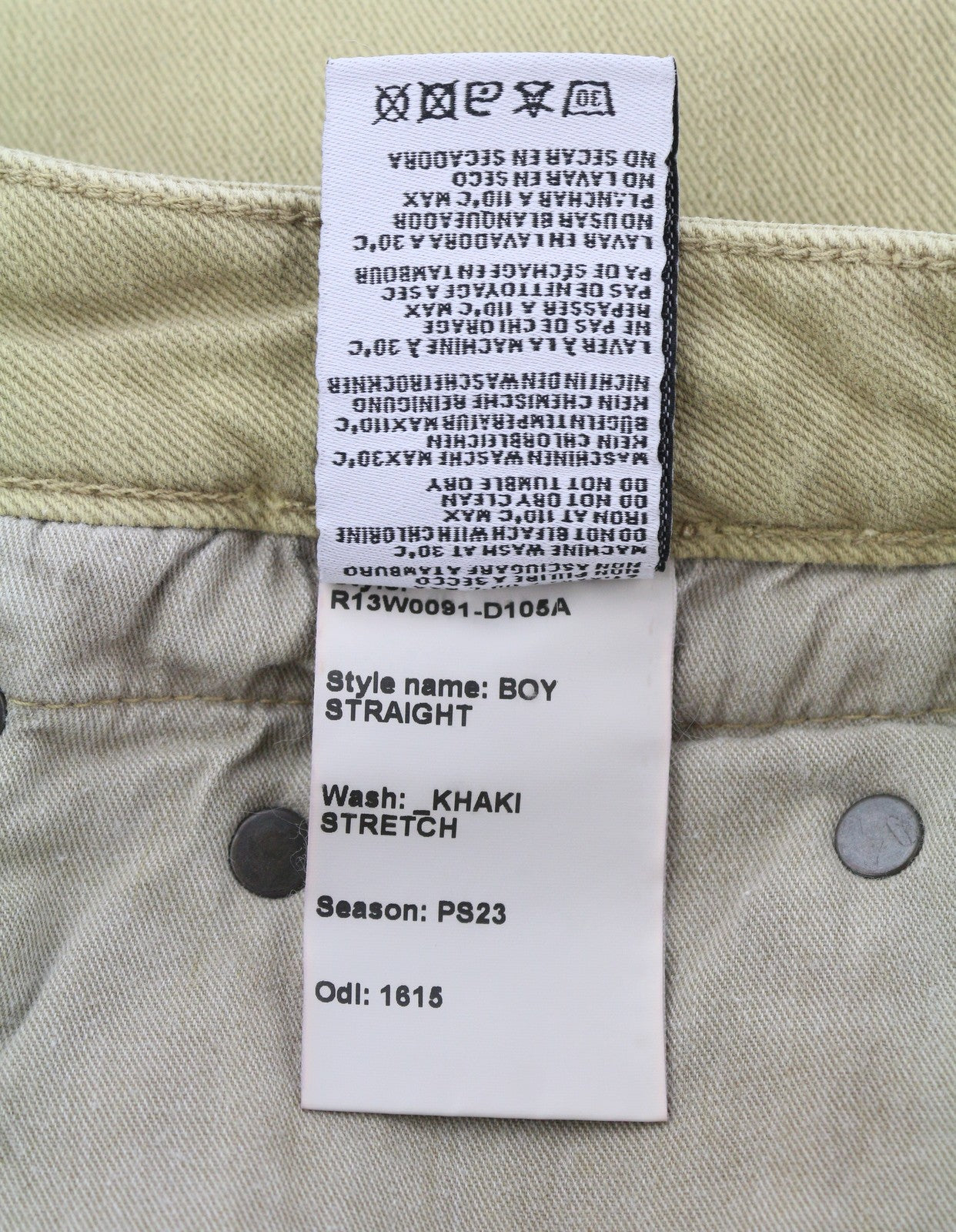 R13 Boy Straight Women Jeans 28 Khaki Stretchy Denim Cropped Pockets RRP€699