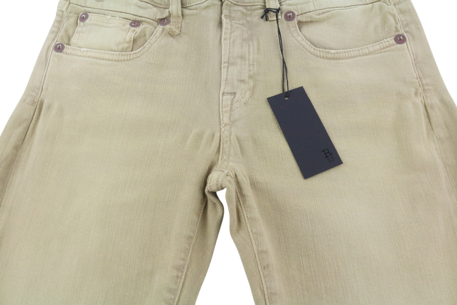 R13 Boy Straight Women Jeans 28 Khaki Stretchy Denim Cropped Pockets RRP€699