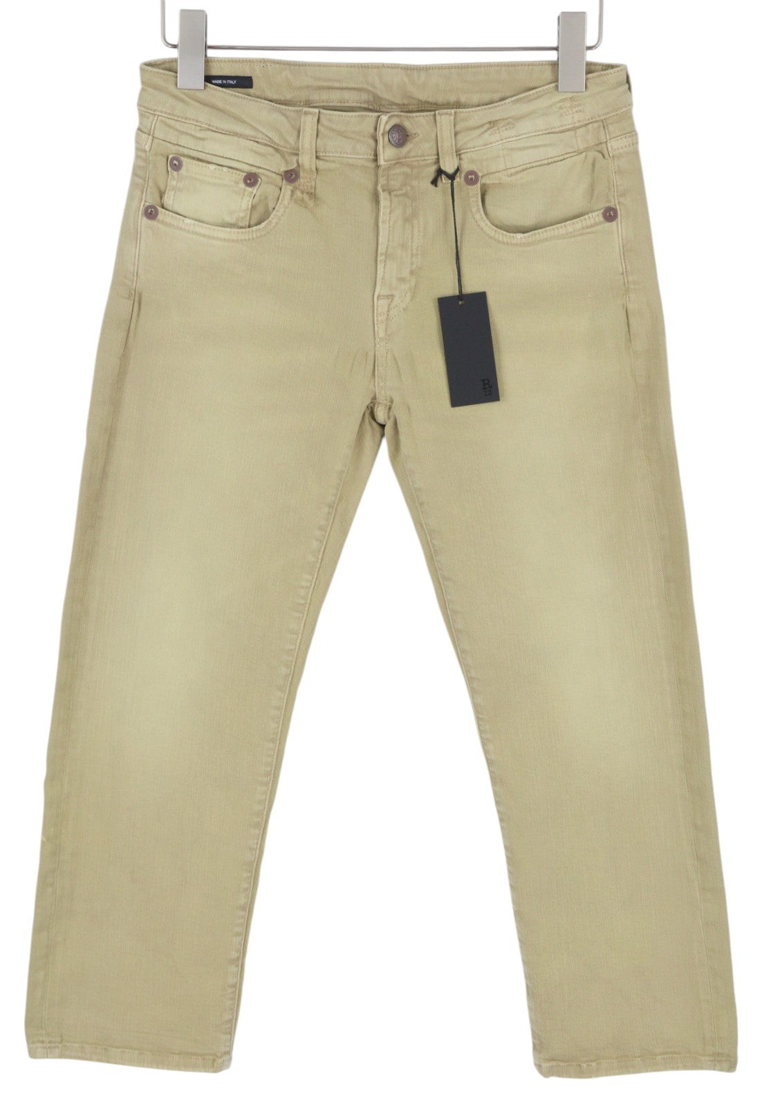 R13 Boy Straight Women Jeans 28 Khaki Stretchy Denim Cropped Pockets RRP€699