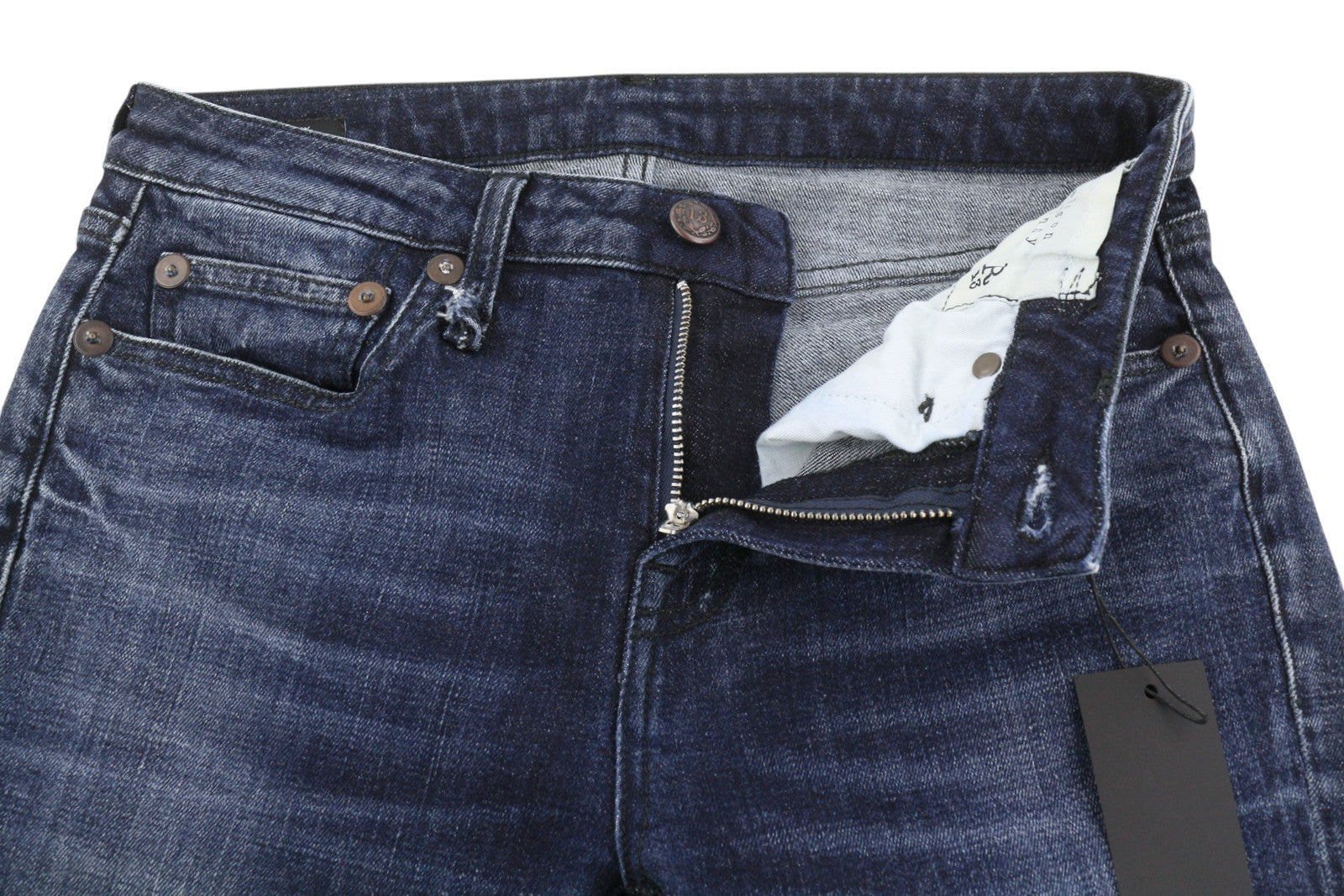 R13 Alison Skinny Women Jeans 27 Howell Indigo W Cut Out Black Hem Washed Denim