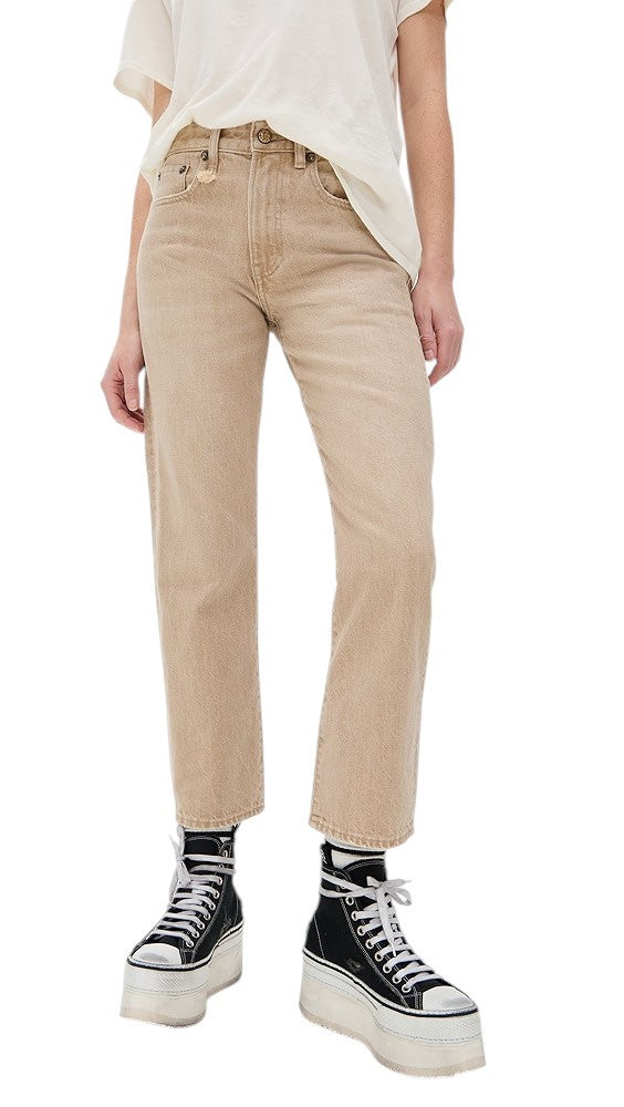 R13 Boy Straight Women Jeans 28 Khaki Stretch Denim Cropped Ankle Length RRP€699