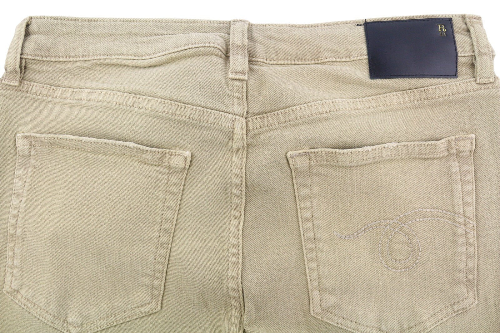 R13 Boy Straight Women Jeans 28 Khaki Stretch Denim Cropped Ankle Length RRP€699