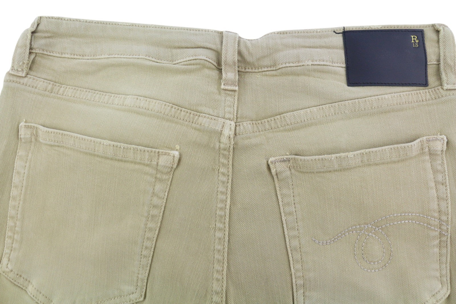 R13 Boy Straight Women Jeans 28 Khaki Stretchy Faded Ankle Length Casual RRP€699