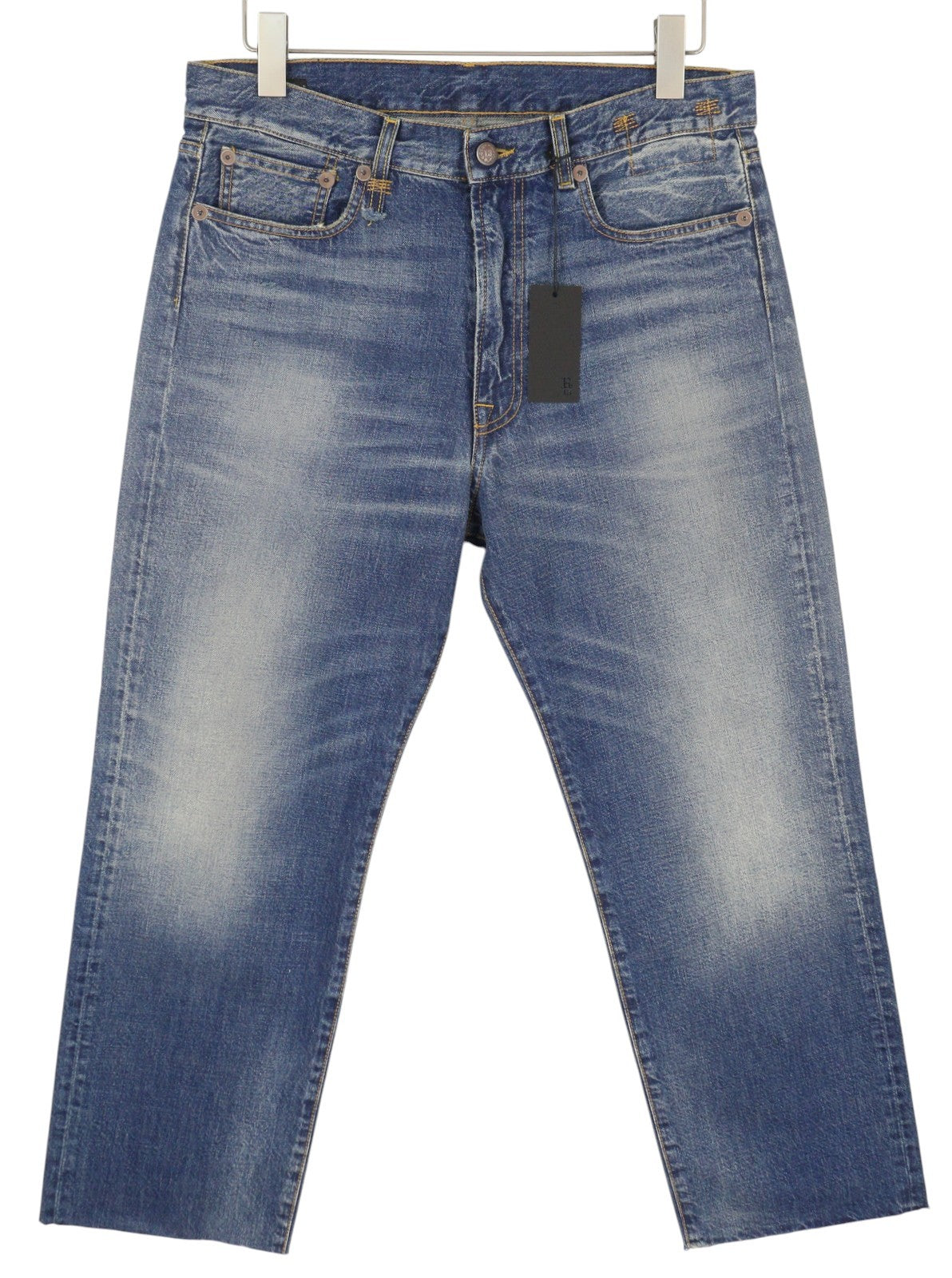 R13 Boyfriend Women Jeans 29 Garnet Blue Faded Cropped Ankle Length Zip Fly