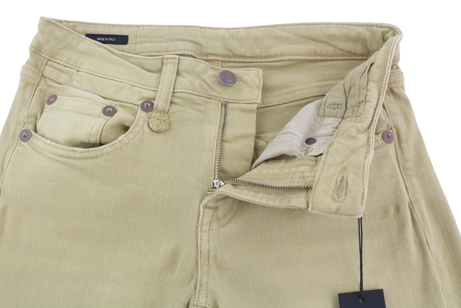 R13 Boy Straight Women Jeans 26 Khaki Stretchy Faded Cropped Casual RRP€699