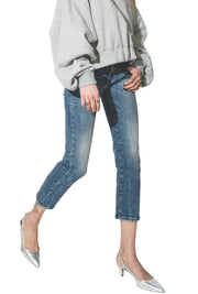 R13 Boy Straight Women Jeans 26 Kelly Stretch Washed Faded Cropped Zip RRP€645