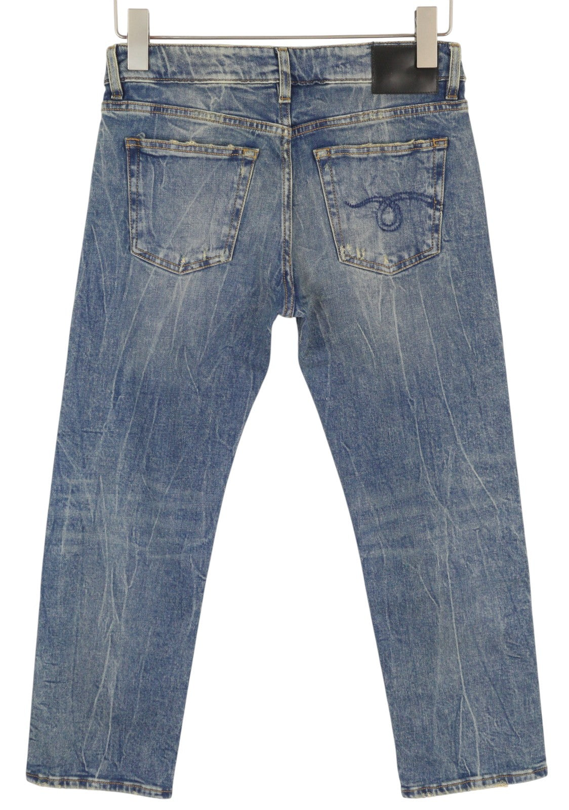 R13 Boy Straight Women Jeans 26 Kelly Stretch Washed Faded Cropped Zip RRP€645