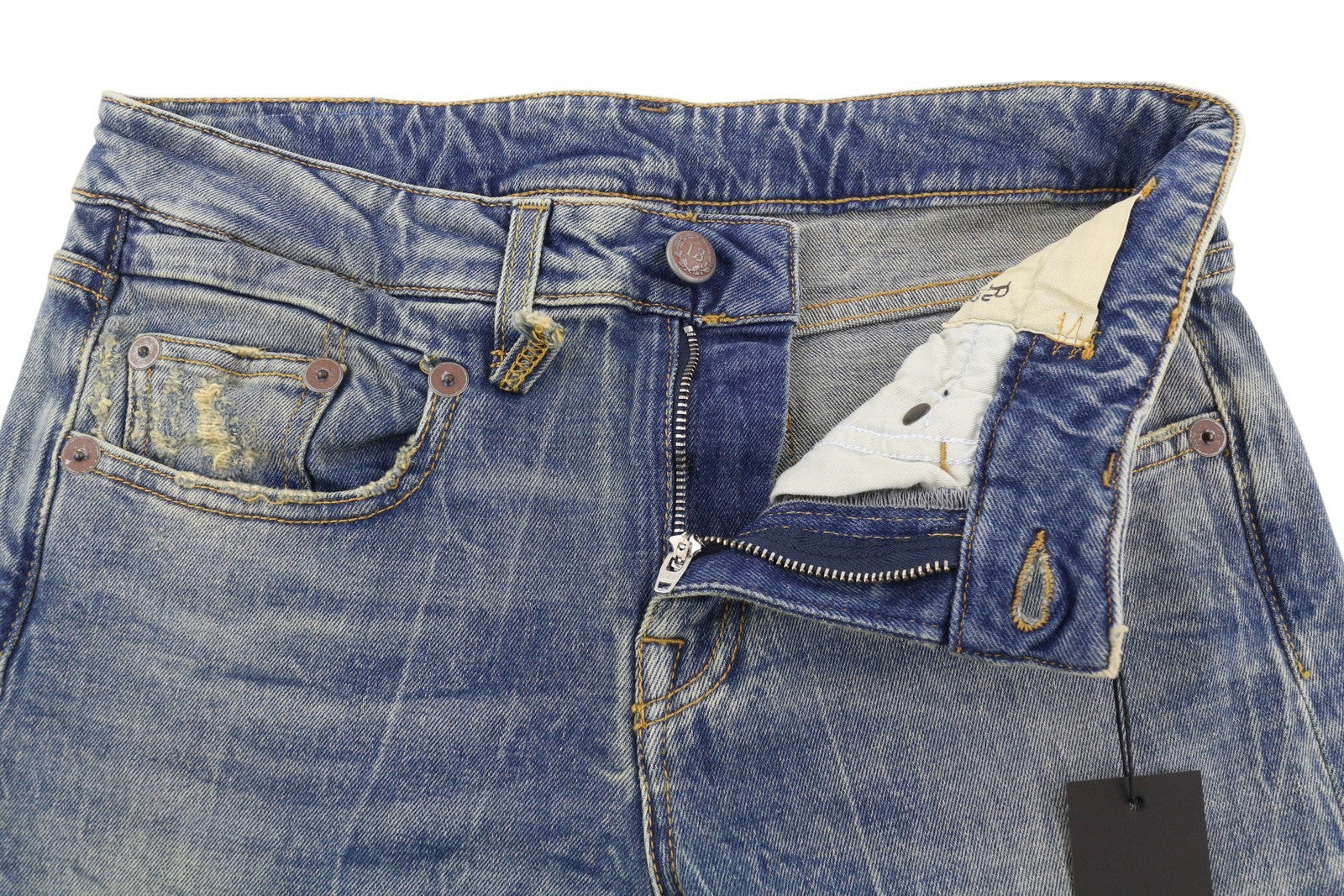 R13 Boy Straight Women Jeans 26 Kelly Stretch Washed Faded Cropped Zip RRP€645