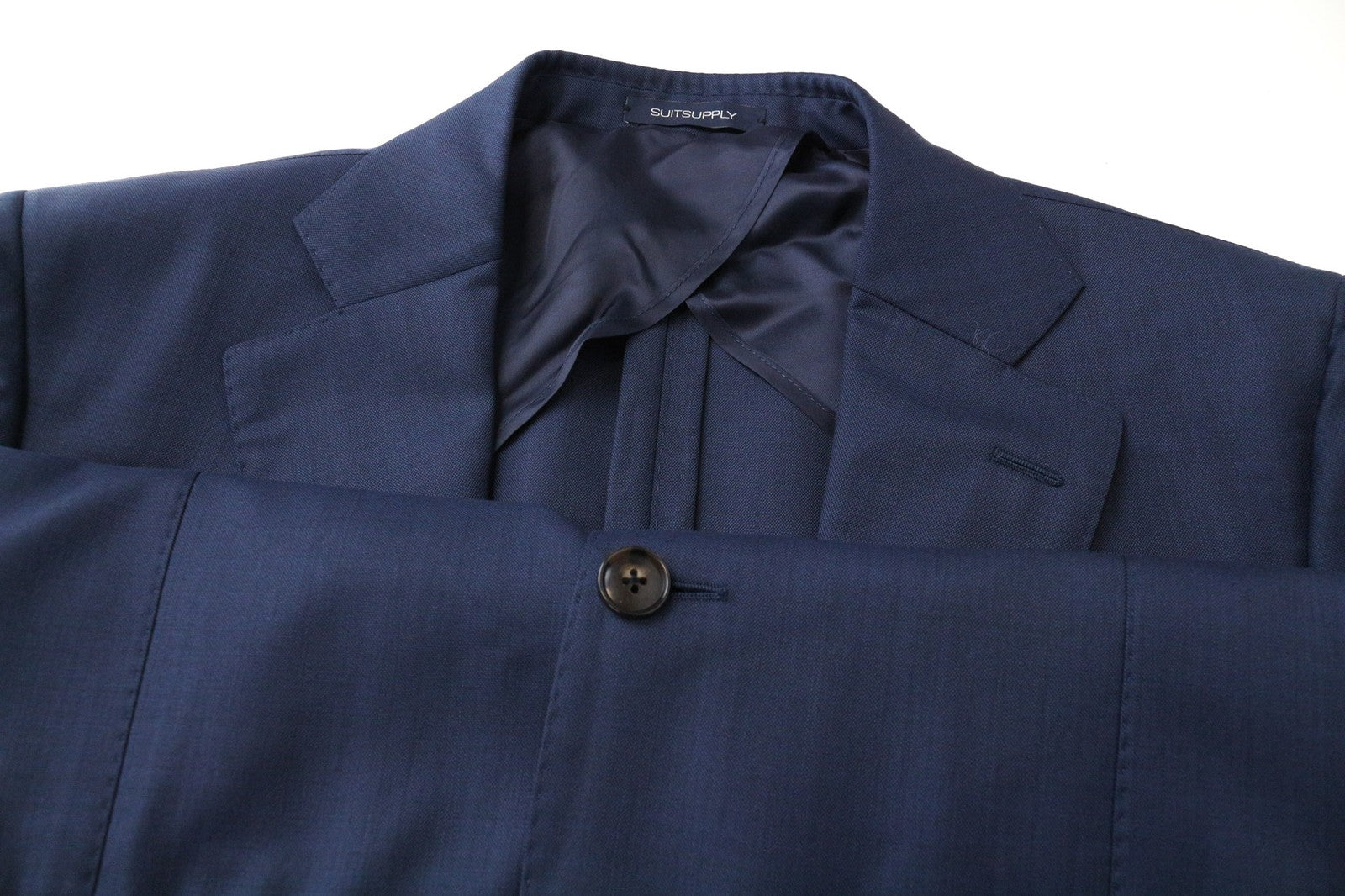 SUITSUPPLY La Spalla vyriškas švarkas UK42L Slim su „Bird's Eye“ mėlyna vilnone striuke, S130 languotais raštais 