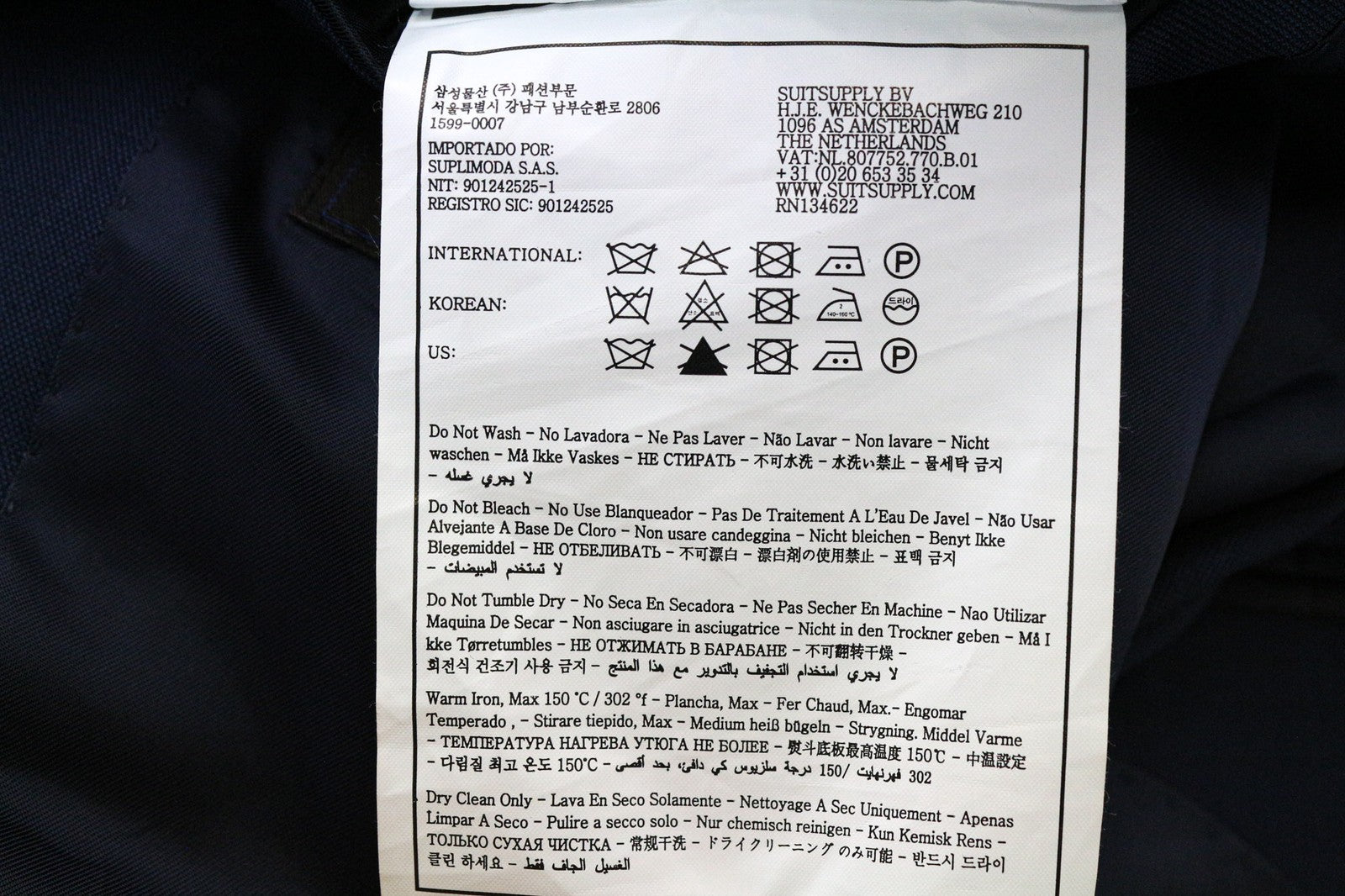 SUITSUPPLY La Spalla vyriškas švarkas UK42L Slim su „Bird's Eye“ mėlyna vilnone striuke, S130 languotais raštais 