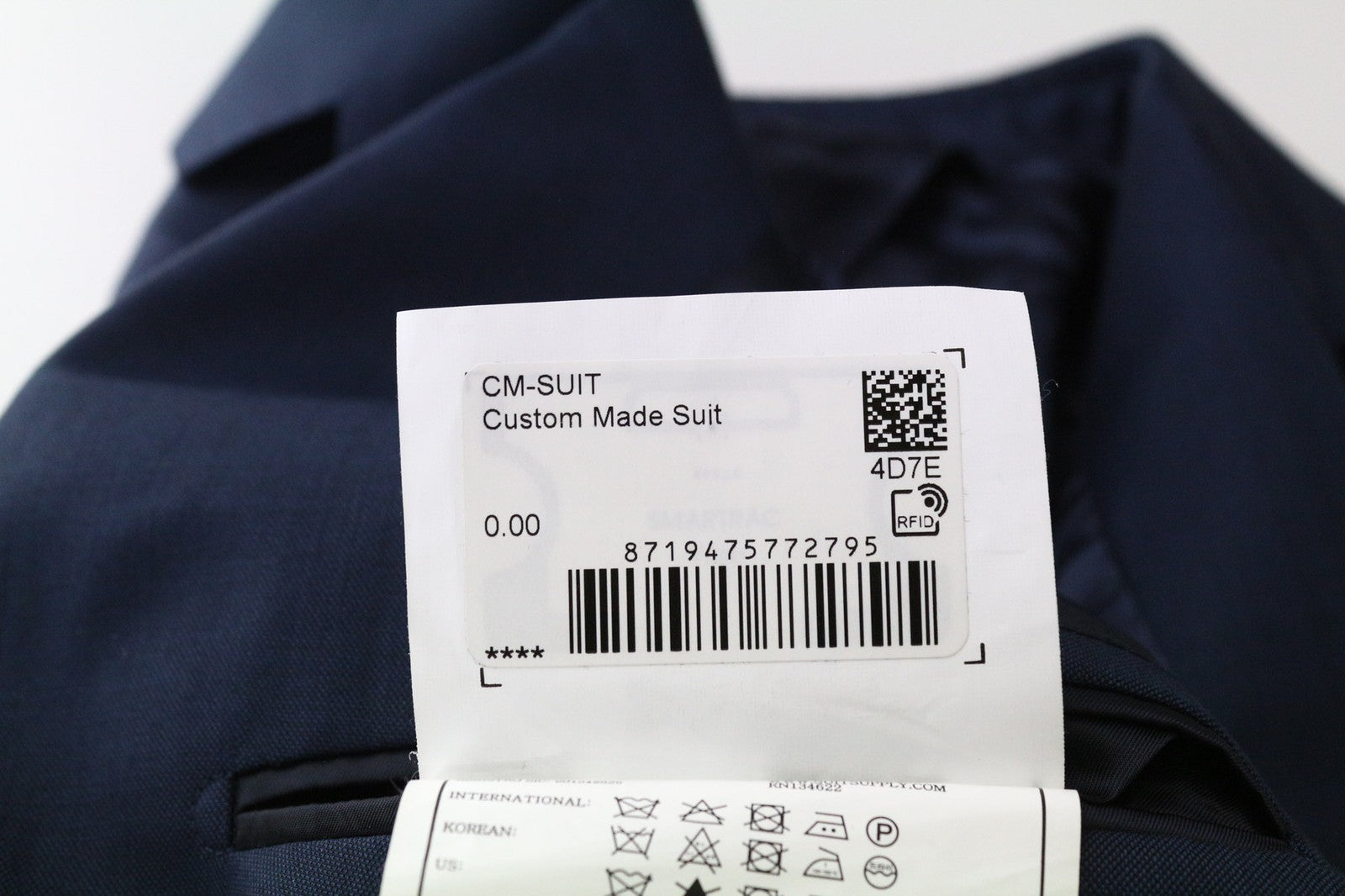 SUITSUPPLY La Spalla vyriškas švarkas UK42L Slim su „Bird's Eye“ mėlyna vilnone striuke, S130 languotais raštais 