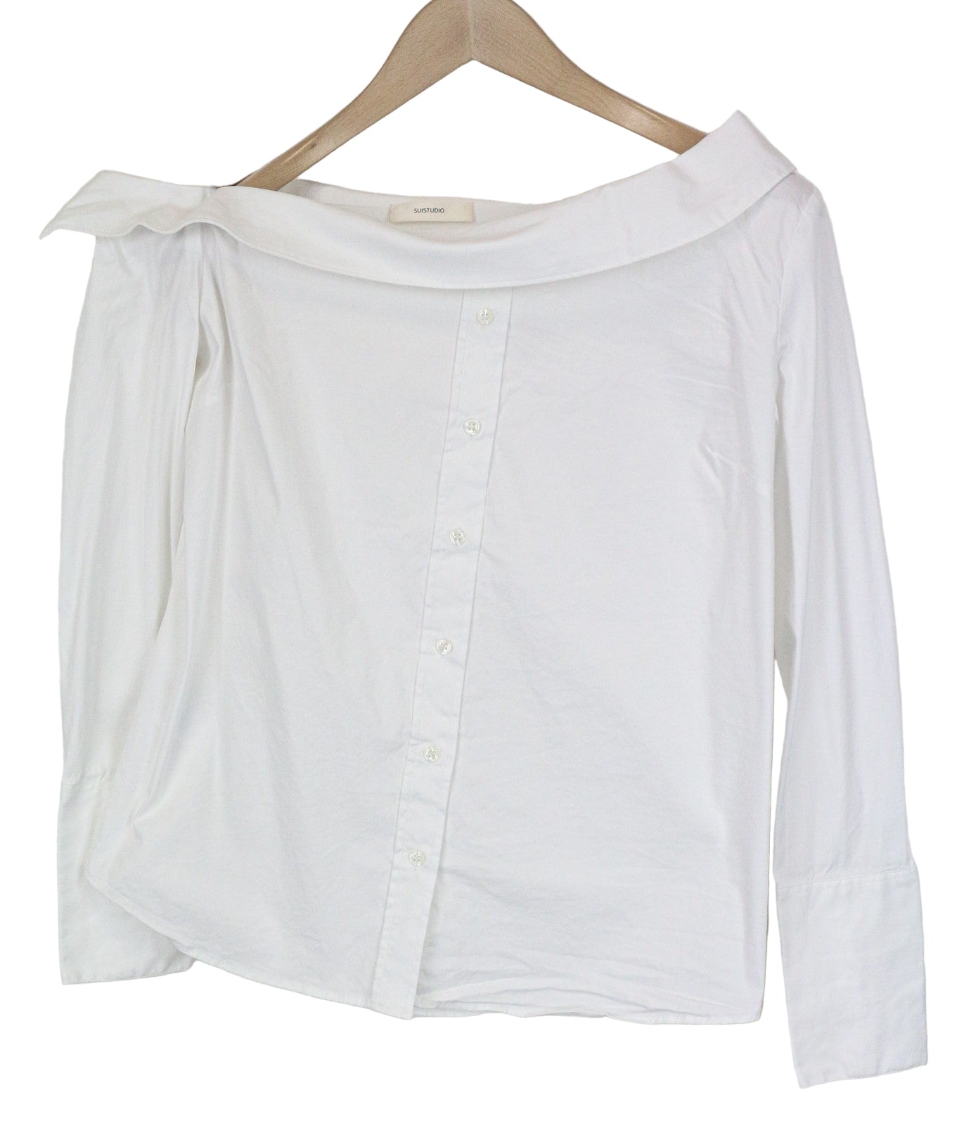 SUISTUDIO Bob Women's Top UK12 White Slim Off-Shoulder Boat Neck Stretch Cotton