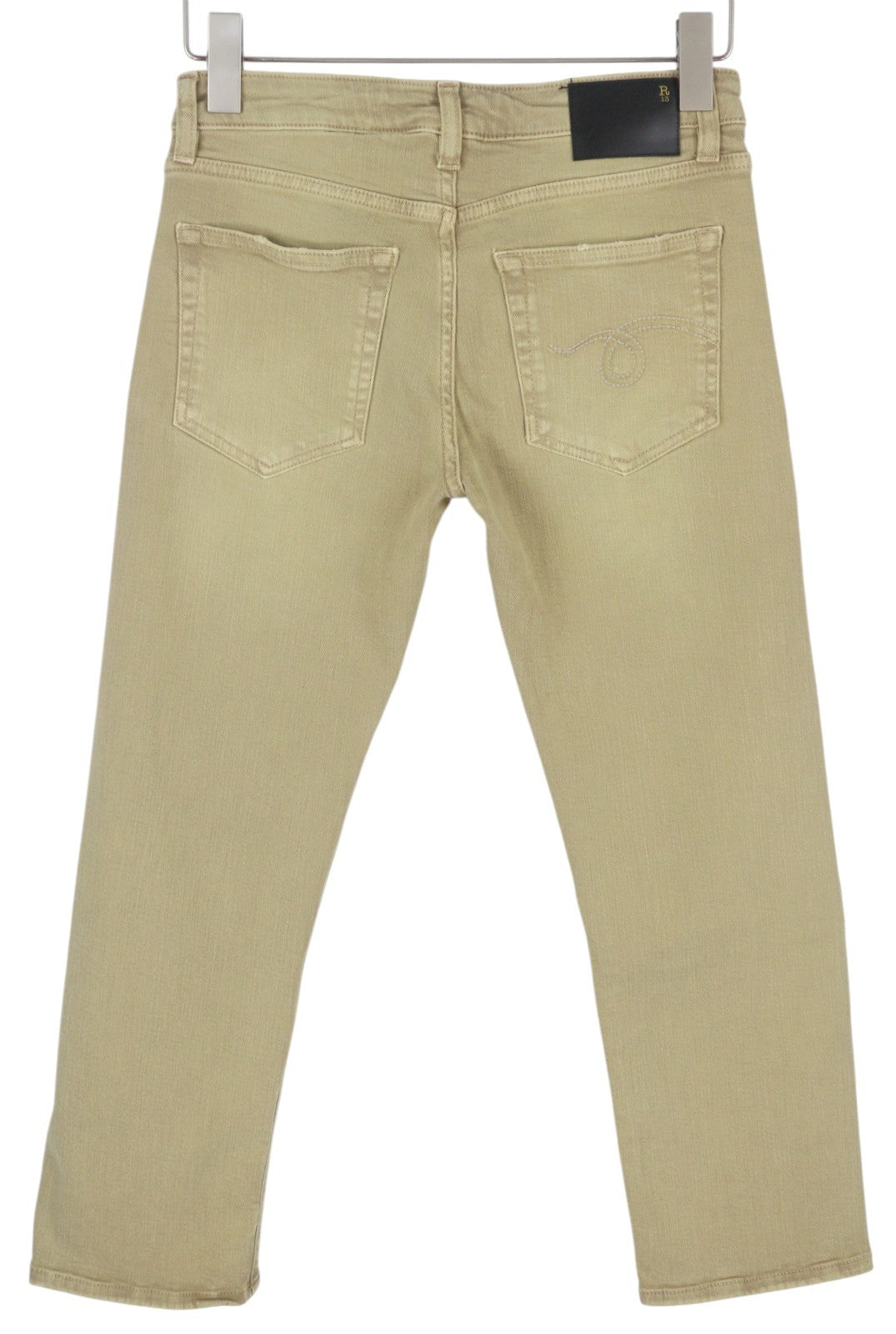 R13 Boy Straight Women Jeans 26 Khaki Stretchy Washed Ankle Length Logo RRP€699