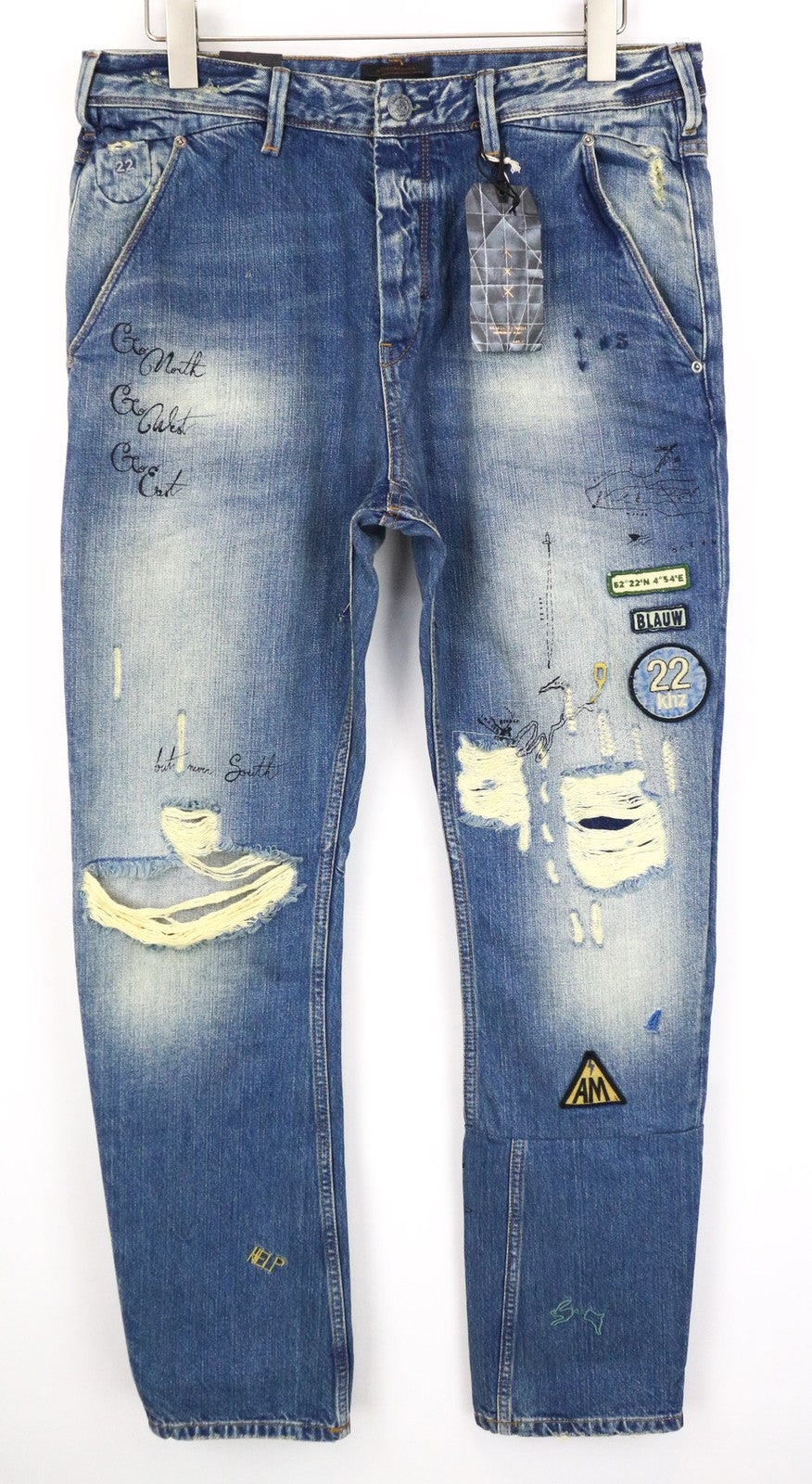 SCOTCH & SODA Fleet Men's Jeans W33/L34 3D Anti-Fit Blue Ripped Painted Button