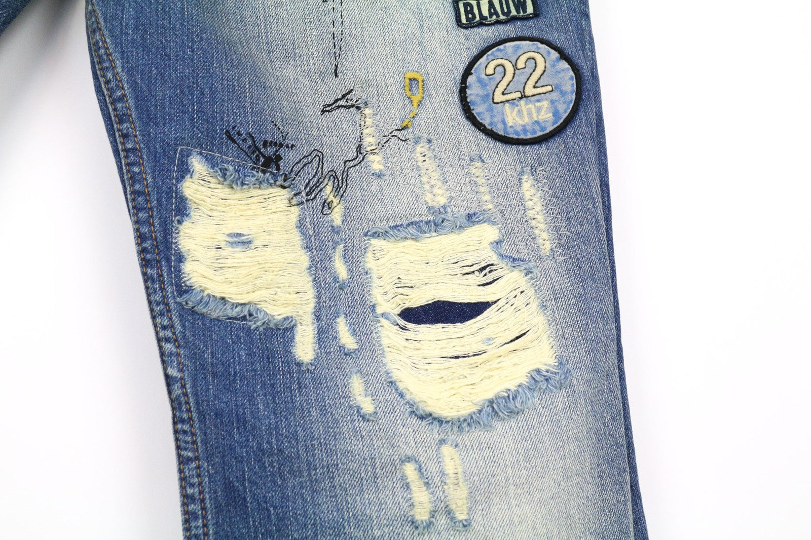 SCOTCH & SODA Fleet Men's Jeans W33/L34 3D Anti-Fit Blue Ripped Painted Button