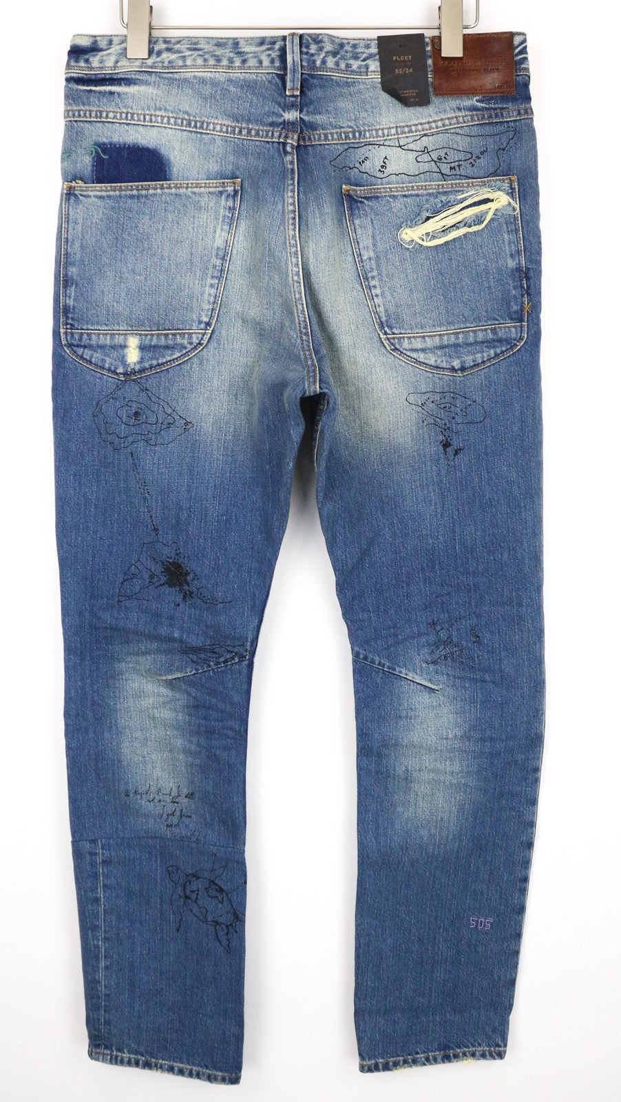 SCOTCH & SODA Fleet Men's Jeans W33/L34 3D Anti-Fit Blue Ripped Painted Button