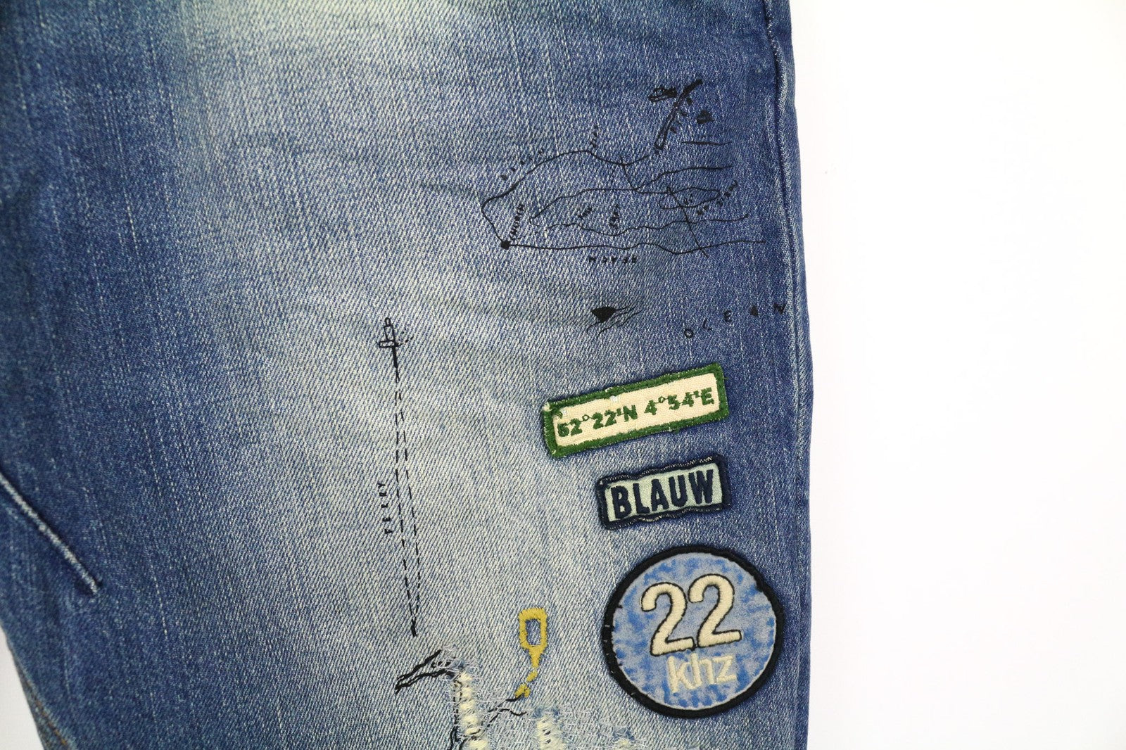 SCOTCH & SODA Fleet Men's Jeans W33/L34 3D Anti-Fit Blue Ripped Painted Button