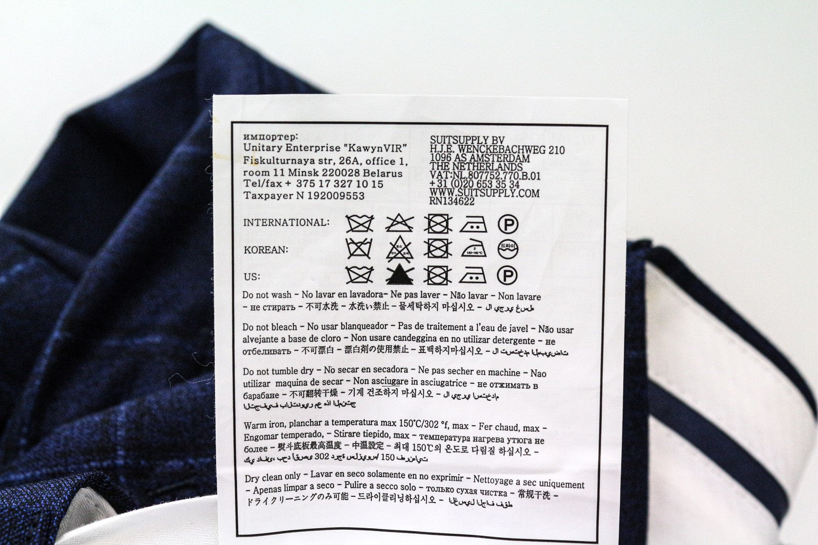 SUITSUPPLY Sienna Men's Trousers UK42R Blue Checked Wool Formal Dress Pants