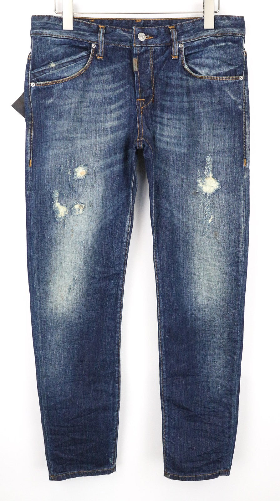 TAKESHY KUROSAWA Men's Jeans W34 Distressed Blue Washed Slim Pure Cotton