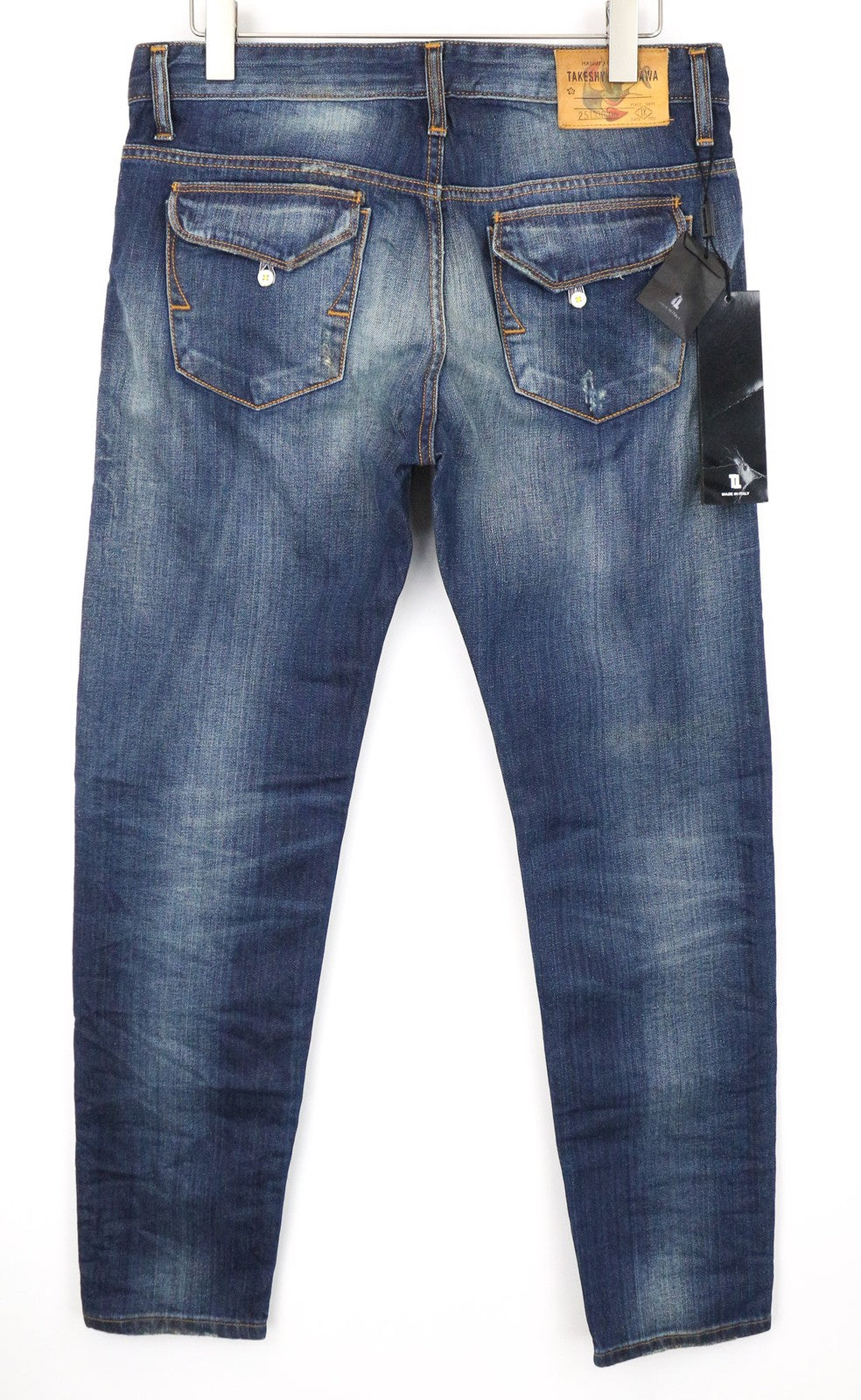 TAKESHY KUROSAWA Men's Jeans W34 Distressed Blue Washed Slim Pure Cotton