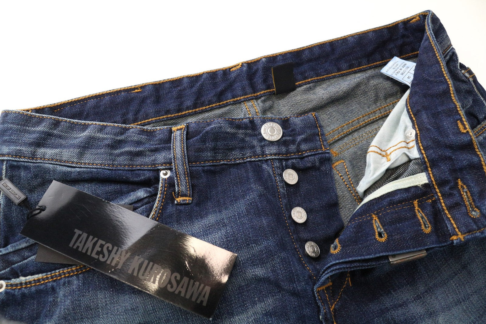 TAKESHY KUROSAWA Men's Jeans W34 Distressed Blue Washed Slim Pure Cotton