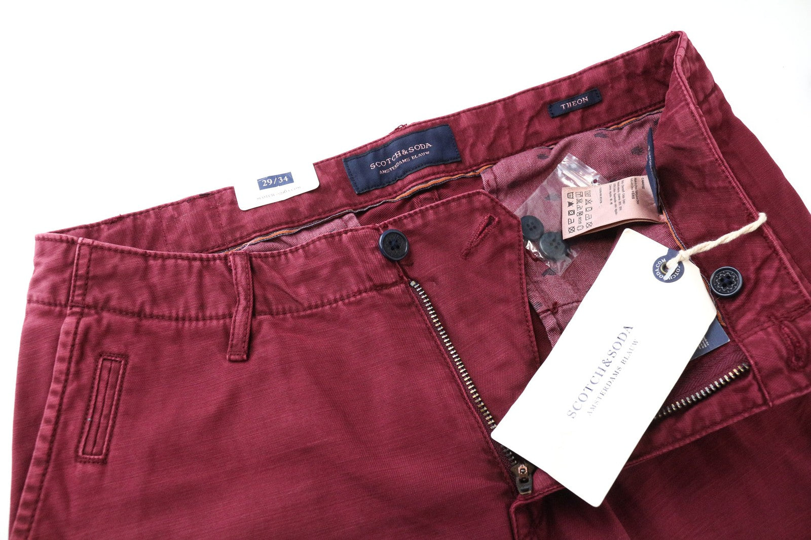 SCOTCH & SODA Theon Men's Trousers W29/L34 Red Slim Non-Stretch Chino Pants