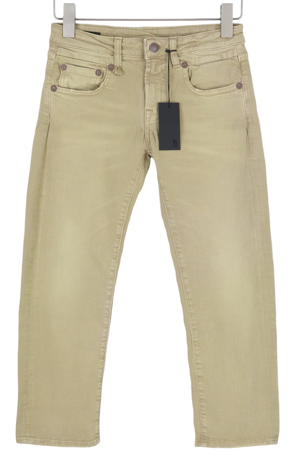 R13 Boy Straight Women Jeans 25 Khaki Stretch Faded Ankle Length Casual RRP€699