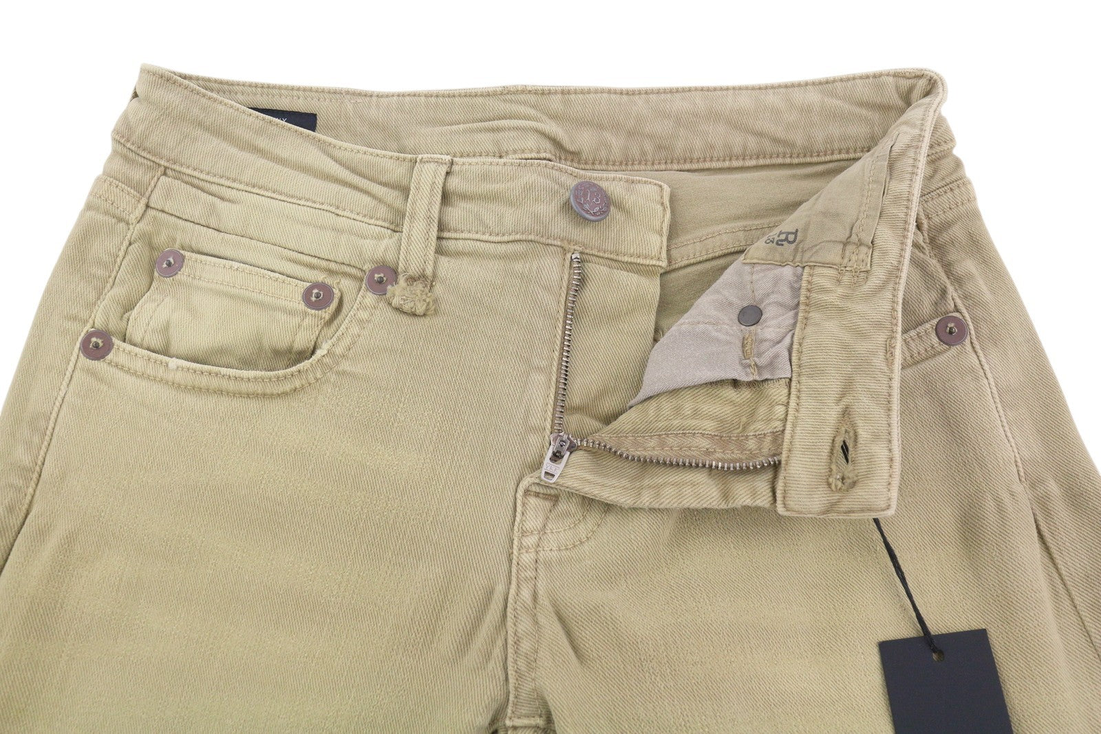 R13 Boy Straight Women Jeans 25 Khaki Stretch Faded Ankle Length Casual RRP€699