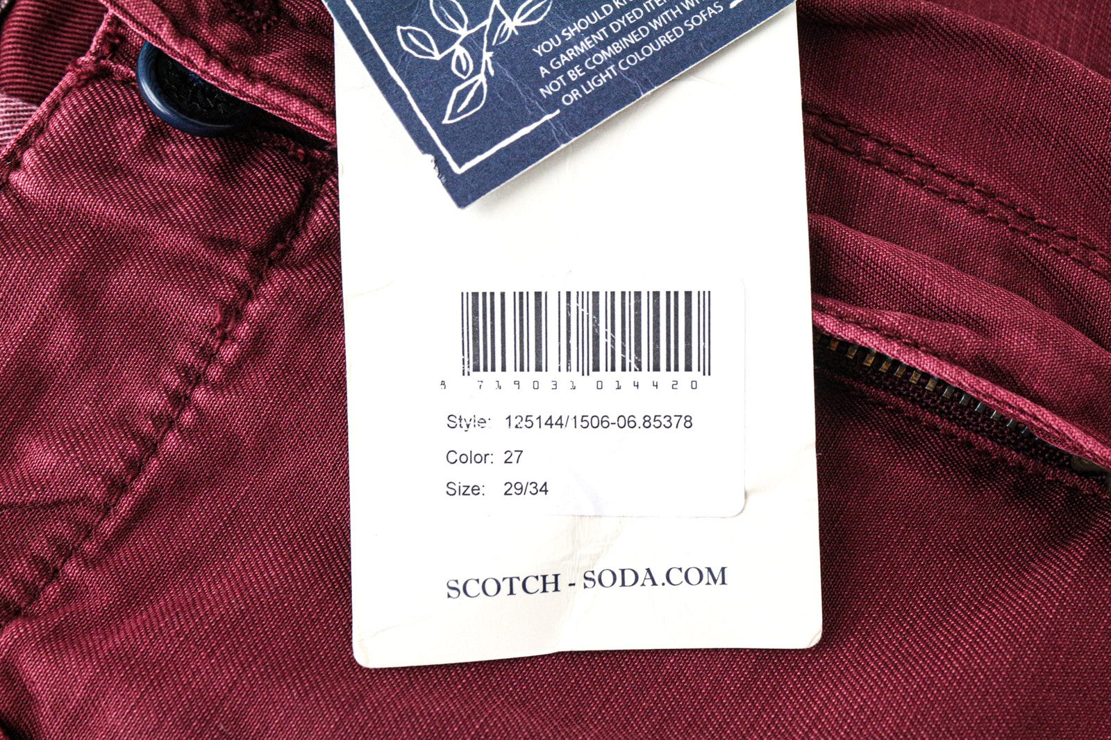 SCOTCH & SODA Theon Men's Trousers W29/L34 Burgundy Slim Non-Stretch Chino
