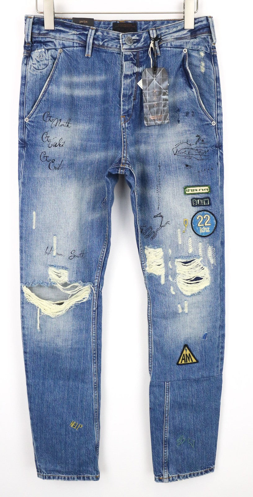 SCOTCH & SODA Fleet Men's Jeans W29/L34 3D Anti-Fit Blue Distressed Painted Btn
