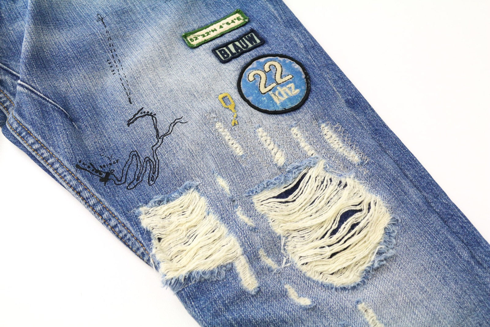 SCOTCH & SODA Fleet Men's Jeans W29/L34 3D Anti-Fit Blue Distressed Painted Btn