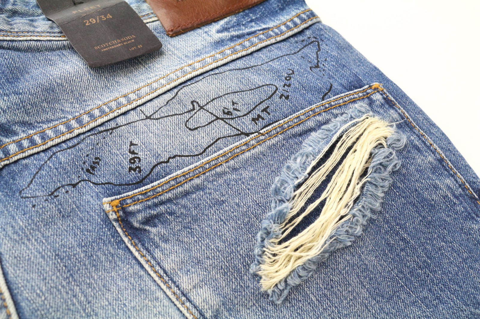 SCOTCH & SODA Fleet Men's Jeans W29/L34 3D Anti-Fit Blue Distressed Painted Btn