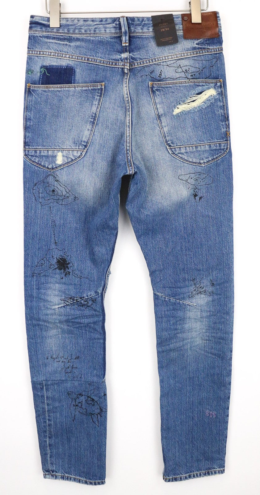 SCOTCH & SODA Fleet Men's Jeans W29/L34 3D Anti-Fit Blue Distressed Painted Btn