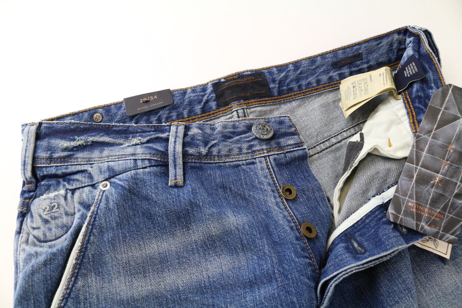 SCOTCH & SODA Fleet Men's Jeans W29/L34 3D Anti-Fit Blue Distressed Painted Btn