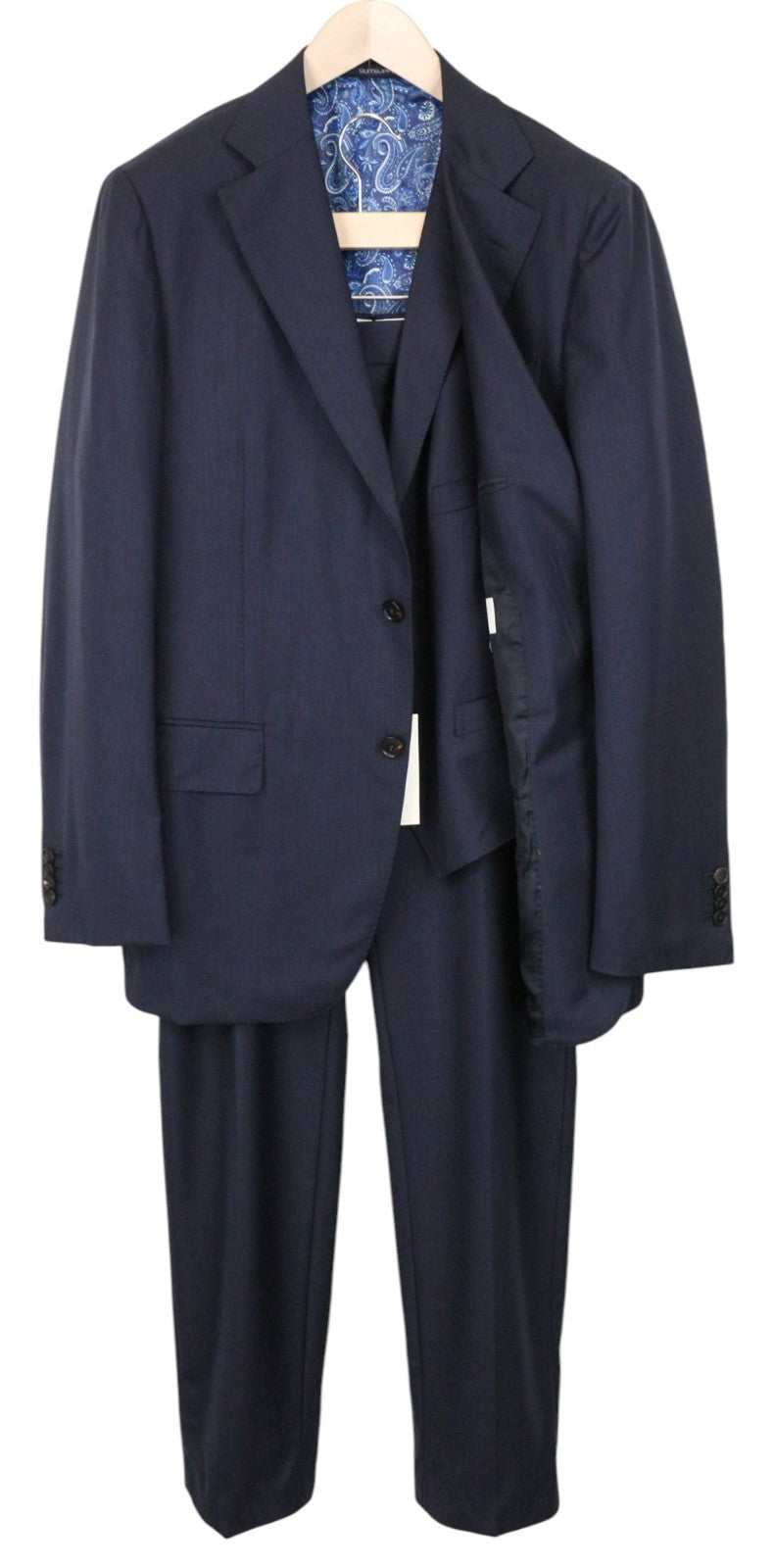 SUITSUPPLY Lazio La Spalla Men's Suit UK44R Blue Slim 3-Piece Wool S150s Set