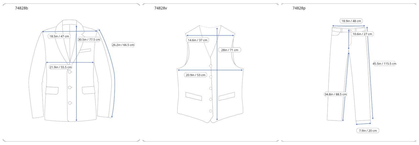 SUITSUPPLY Lazio La Spalla Men's Suit UK44R Blue Slim 3-Piece Wool S150s Set