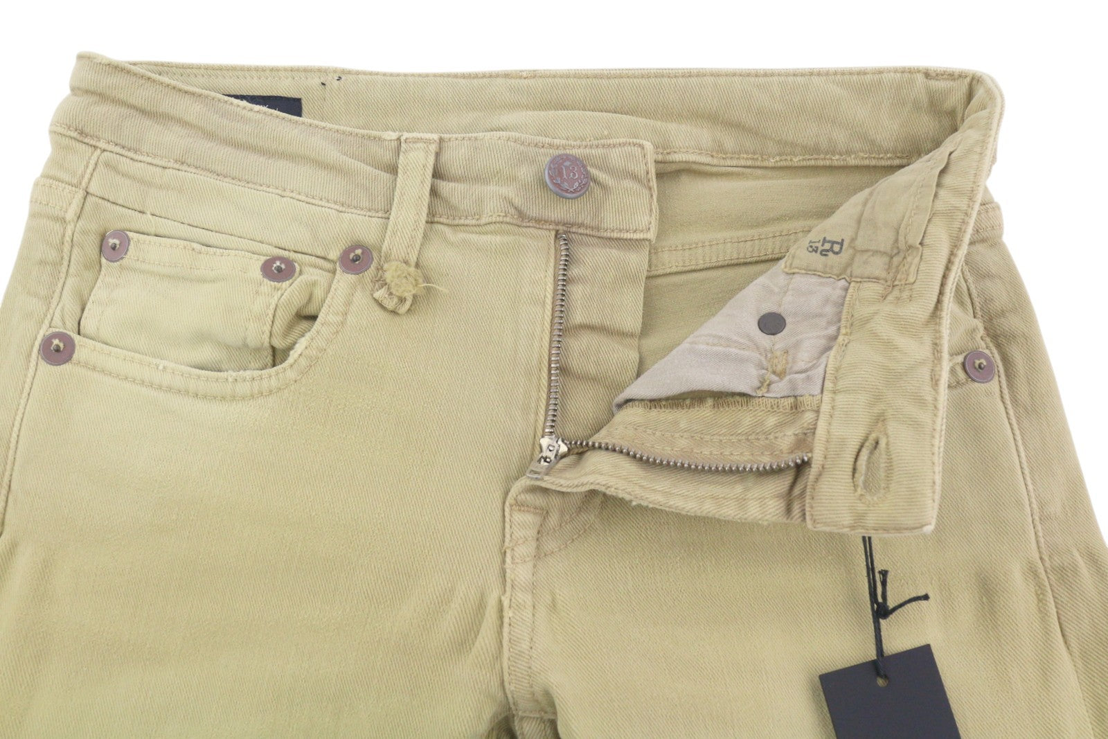 R13 Boy Straight Women Jeans 24 Khaki Stretchy Faded Ankle Length Casual RRP€699